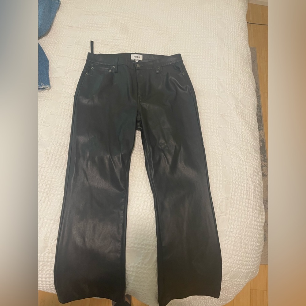 PISTOLA black leather pants. In good condition besides belt loop tear.